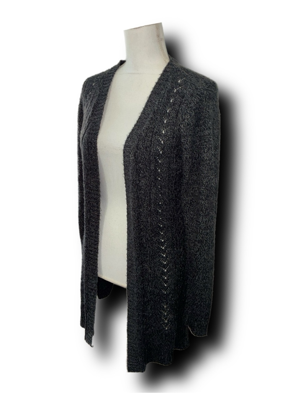 Karen Scott Charcoal Grey Open-Front Knit Cardigan Sweater - Picture 2 of 3